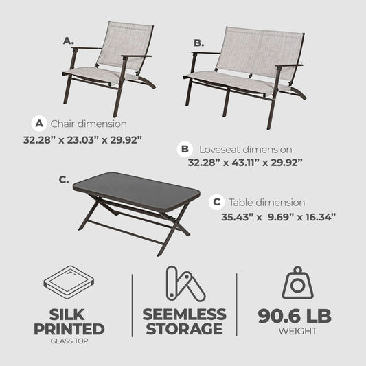 Four Seasons Courtyard Novara 4 Piece Steel Folding Outdoor Conversation Set - 396146