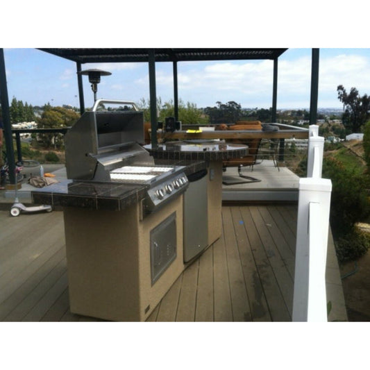 KoKoMo Fire 9' BBQ Island with 4 foot Round Bar and 4 Burner Built In BBQ Grill - Fire Island